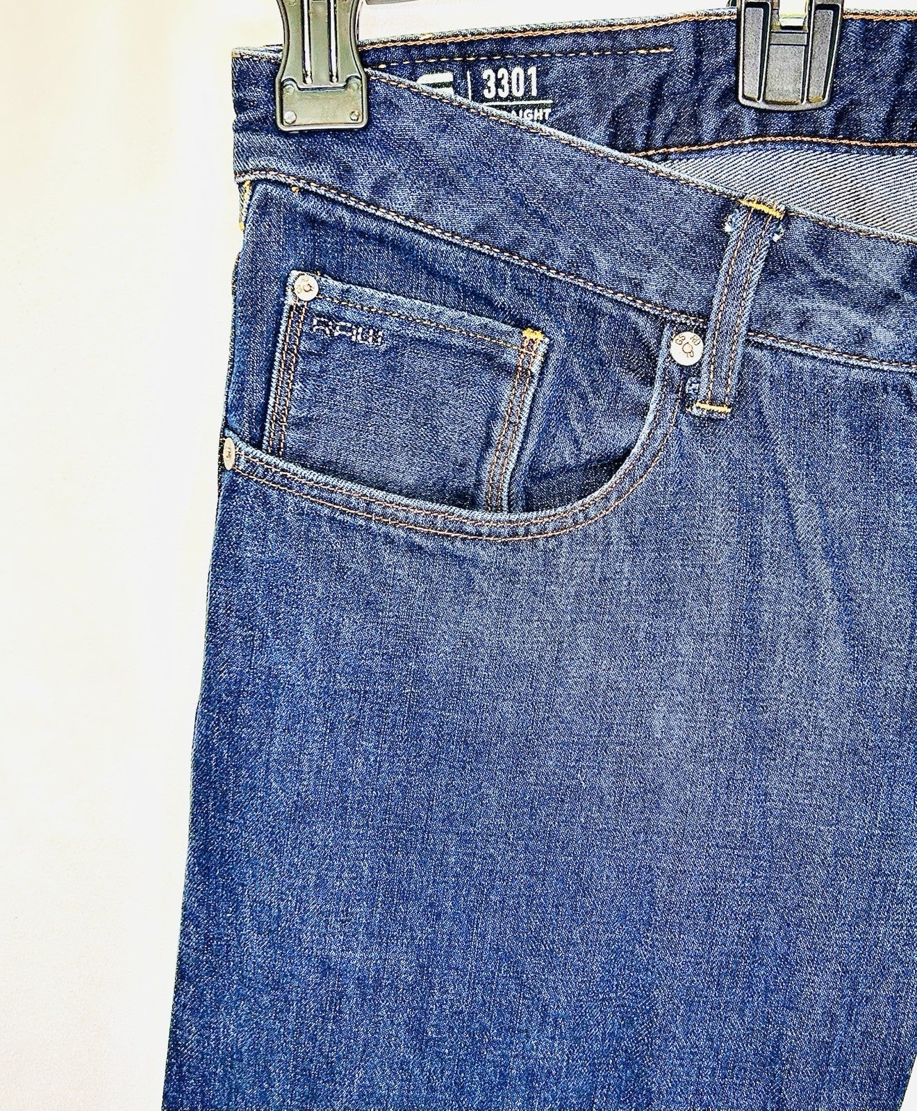 G-Star Raw Jeans Men’s 34x30 Blue Denim Slim 3301 Straight (Tag Reads 34/32)