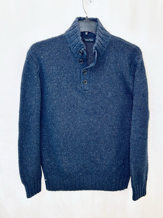 Nautica Men's 4 Button High-Neck Thick Winter Knit Navy Blue Sweater Size XL