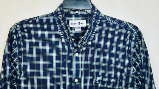 Breakfast Creek Blue/Green Checkered Long Sleeve Button Up Shirt
