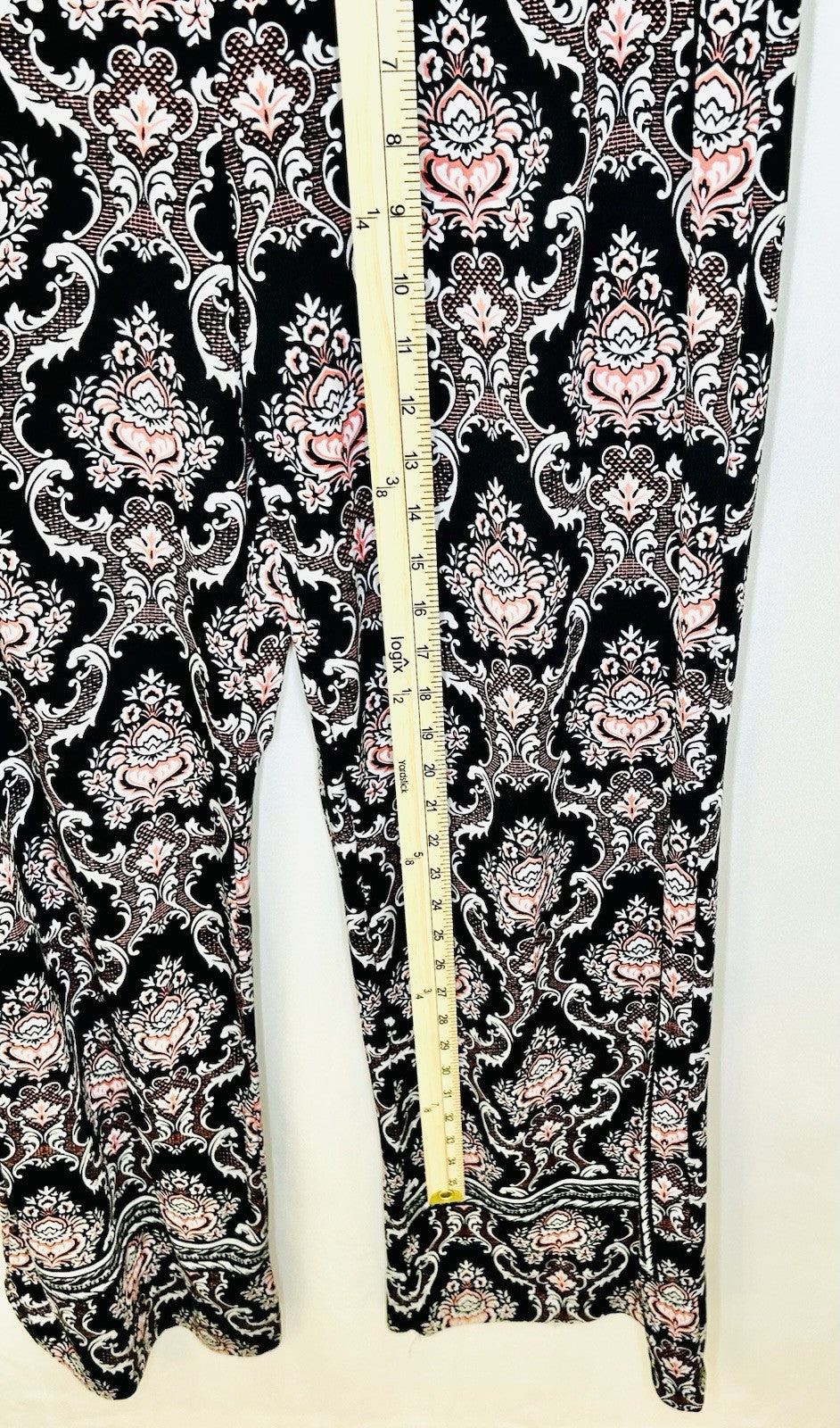Robert Louis Stretchy Pants Black/Red Geometric Size M Pull On Wide Leg