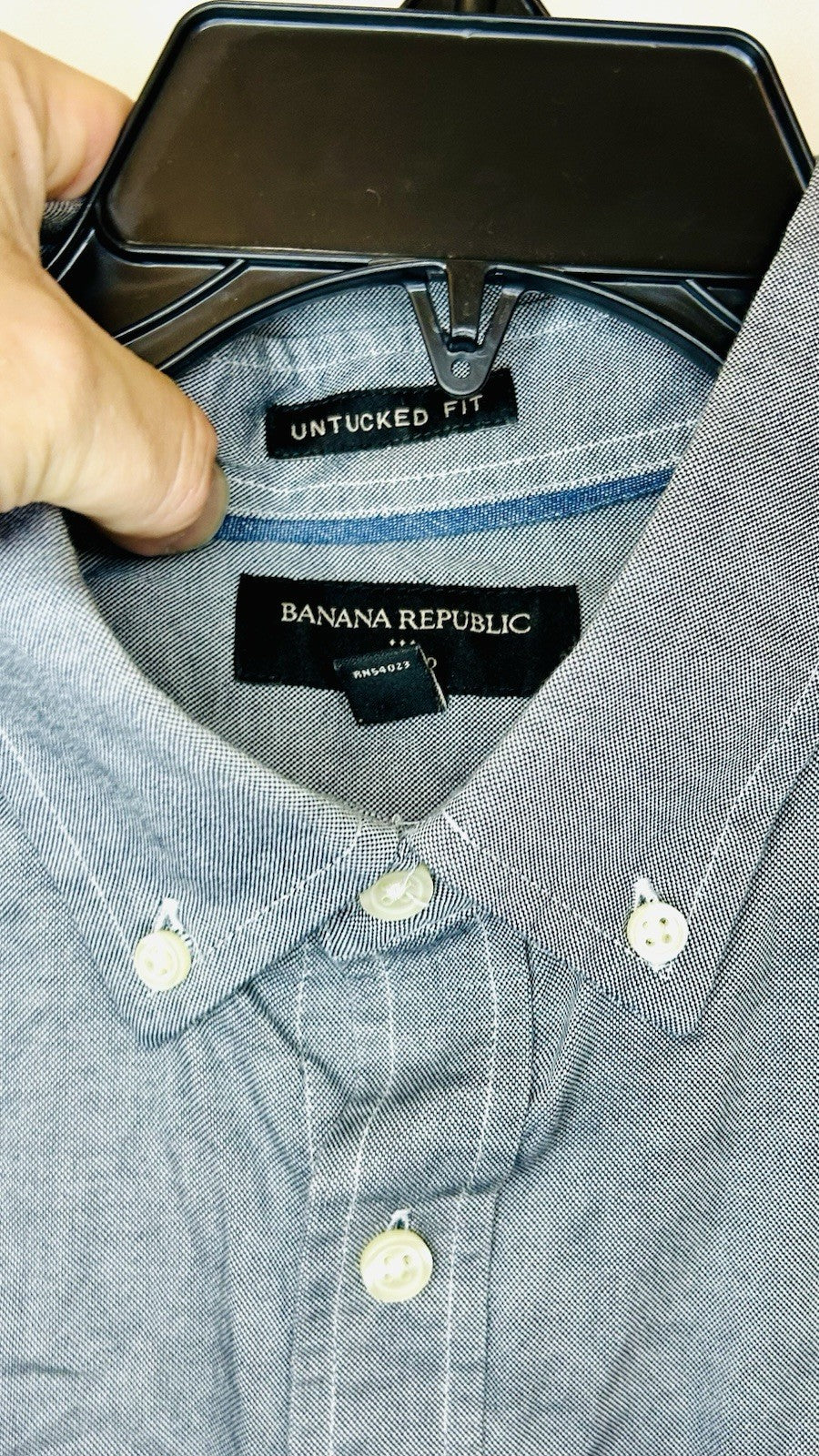 BANANA REPUBLIC Mens Grey Untucked Fit Oxford Shirt Stretch Size L Large