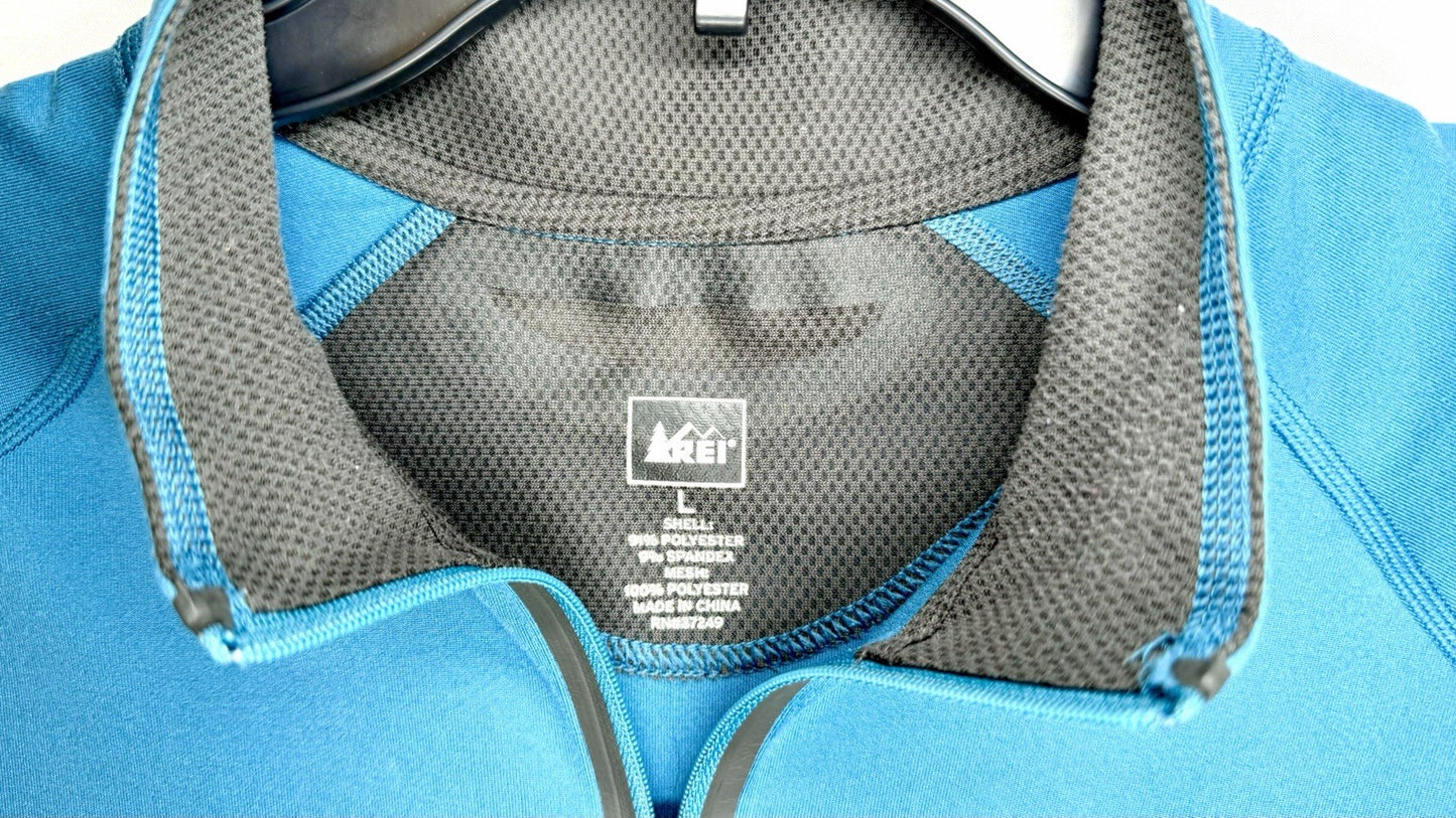 REI Portal Men’s Large Blue Pullover Half Zip Long Sleeve Hiking Outdoors Earbud