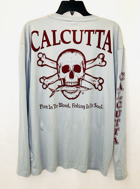 Calcutta “Pirate In Blood…” Performance L/S Fishing Shirt Grey Men’s Large