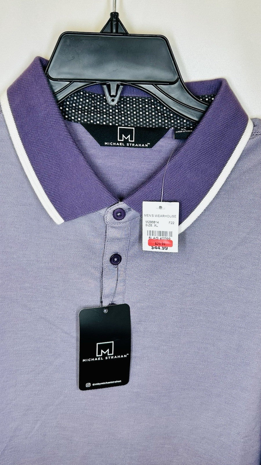 NWT!!! Michael Strahan Mens Polo Shirt Size Large Light Purple Cotton Blend B16