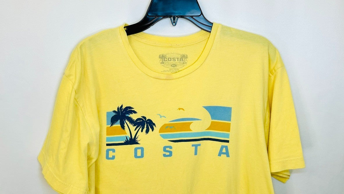 Costa Short Sleeve Yellow Cotton Logo T-Shirt Men's XL