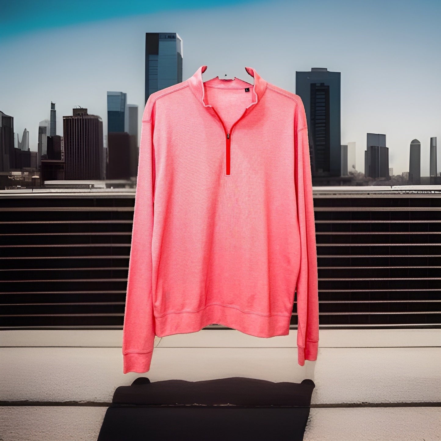 Turtleson Quarter Zip Pullover Mens Large Pink Salmon Heathered Golf Sweater L