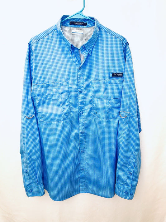 Columbia Super Tamiami Shirt Men's Large Blue PFG Vented Button Down Omni Shade