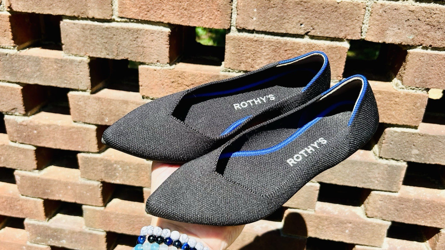 Rothys The Point Ballet Flats Womens W7 Black Knit Fabric Casual Comfort Shoes