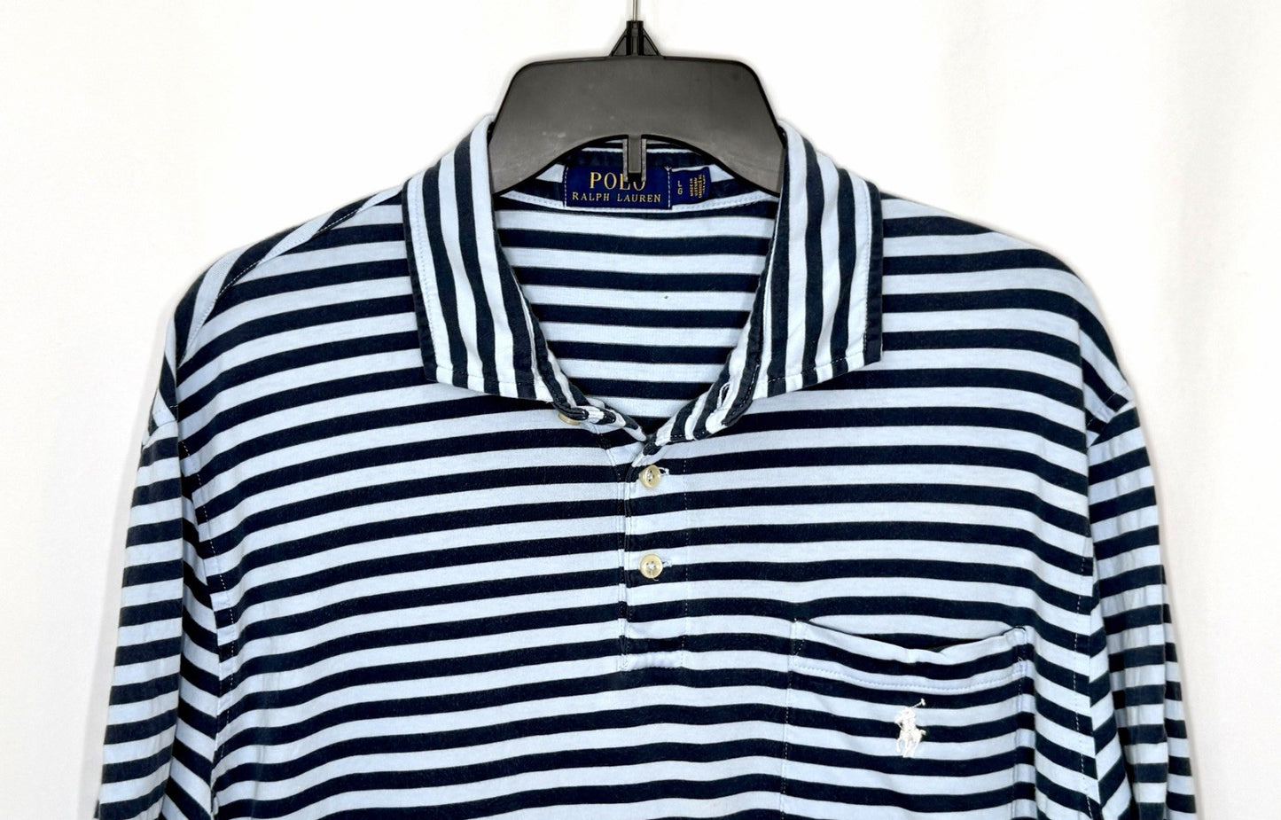POLO RALPH LAUREN MEN'S SOFT KIND ONE POCKET STRIPED POLO SHIRT SIZE LARGE GREAT