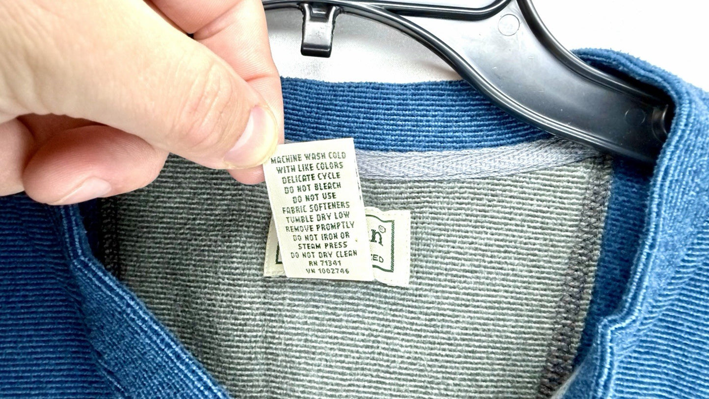 LL Bean Slightly Fitted Waffle Henley Blue Long Sleeve Thermal Shirt Large Reg