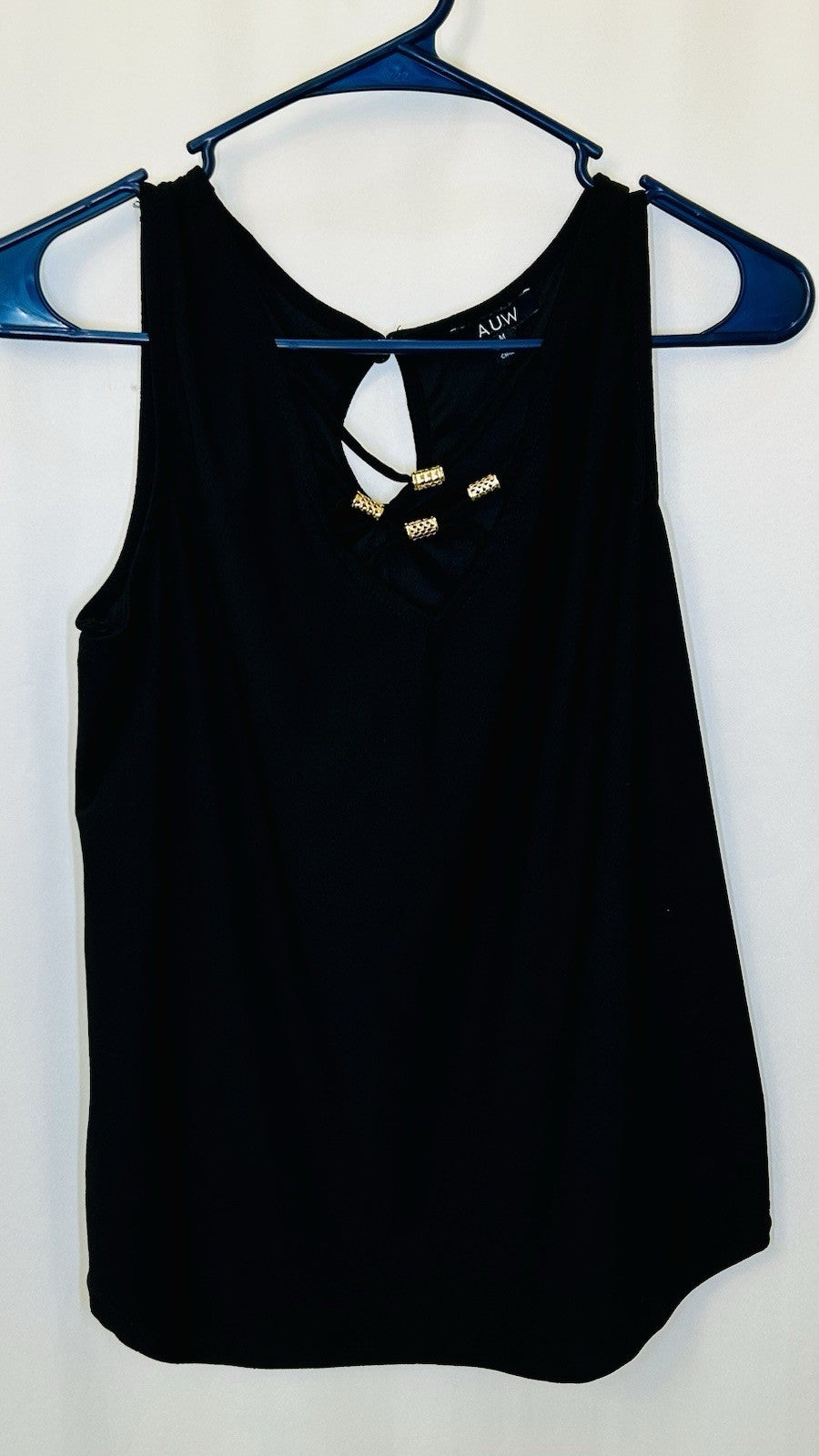AUW Light Weight Short Sleeve Gold Detail at Neckline Black