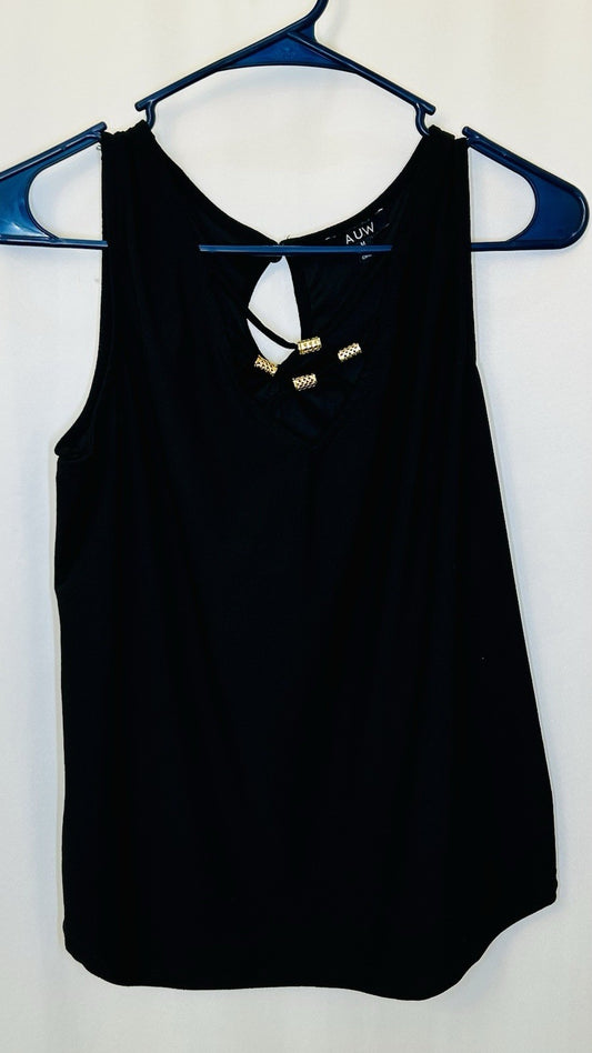 AUW Light Weight Short Sleeve Gold Detail at Neckline Black