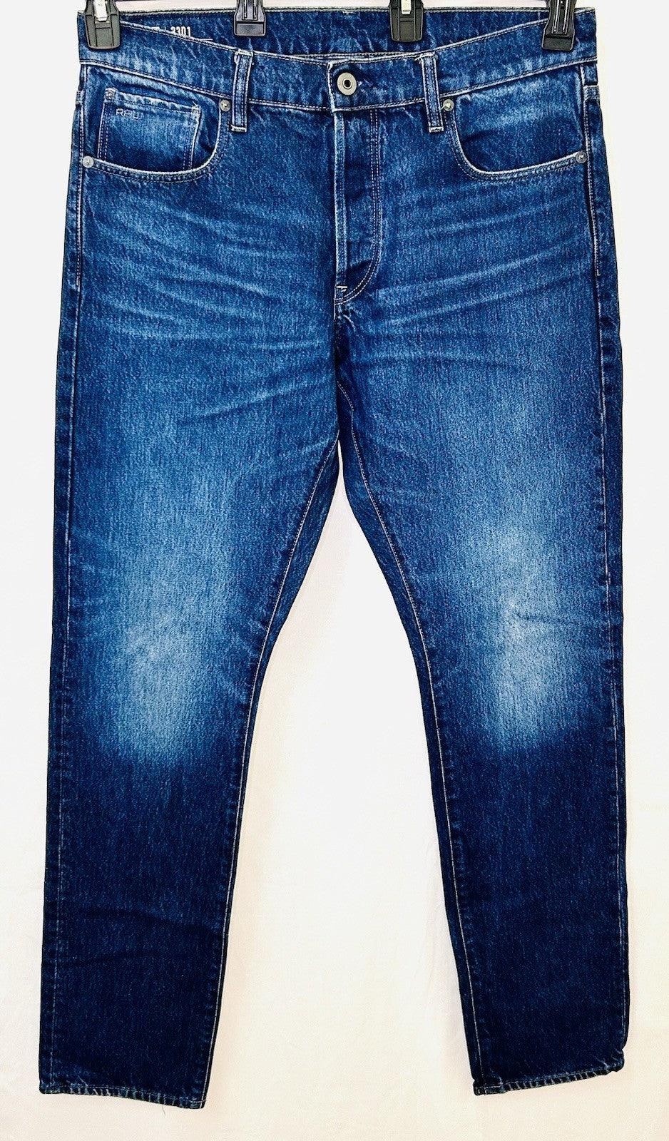 G-Star Raw Jeans Men’s 34x32 Blue Denim Slim 3301 Regular Tapered