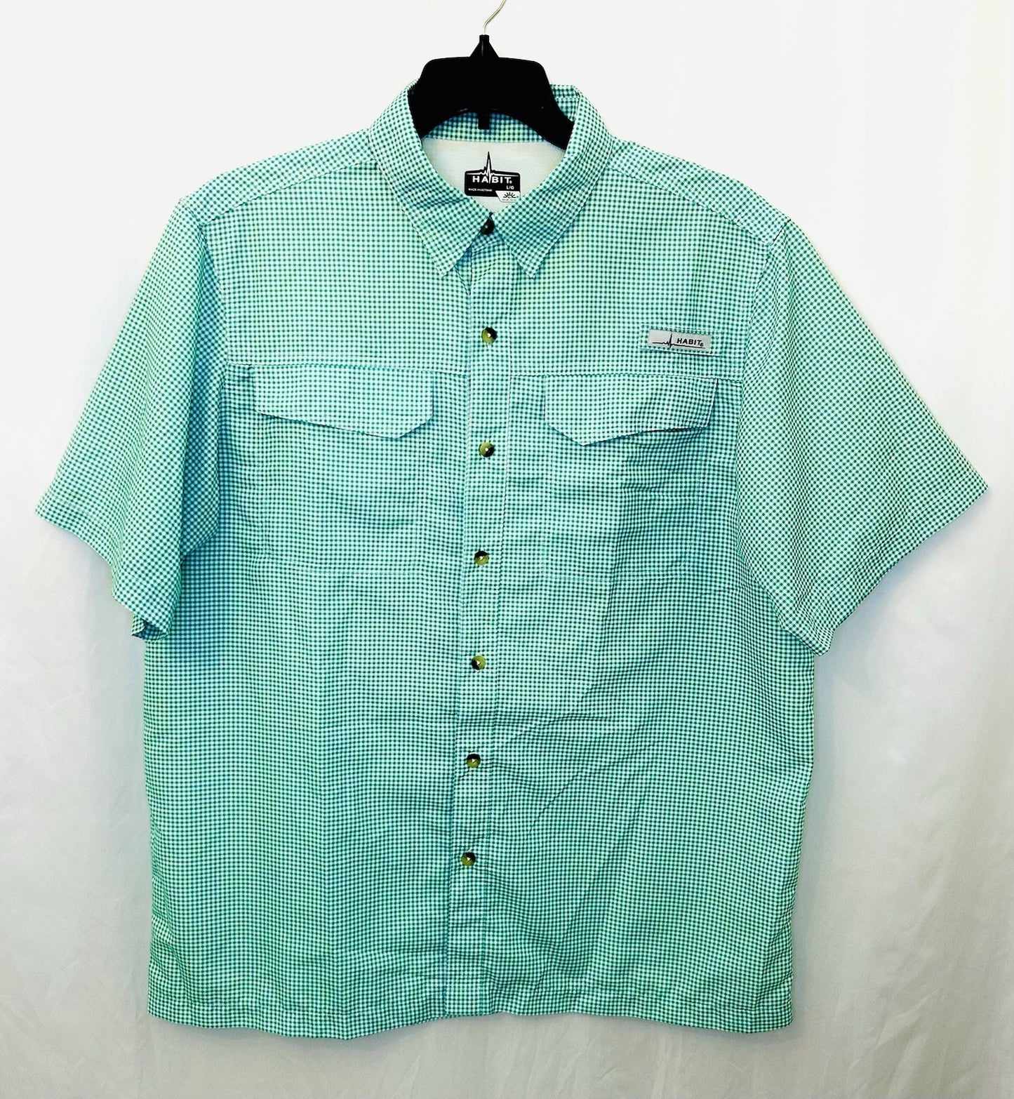 Habit Shirt Mens Medium 40+ Solar Factor Outdoor Fishing Button Gingham Plaid
