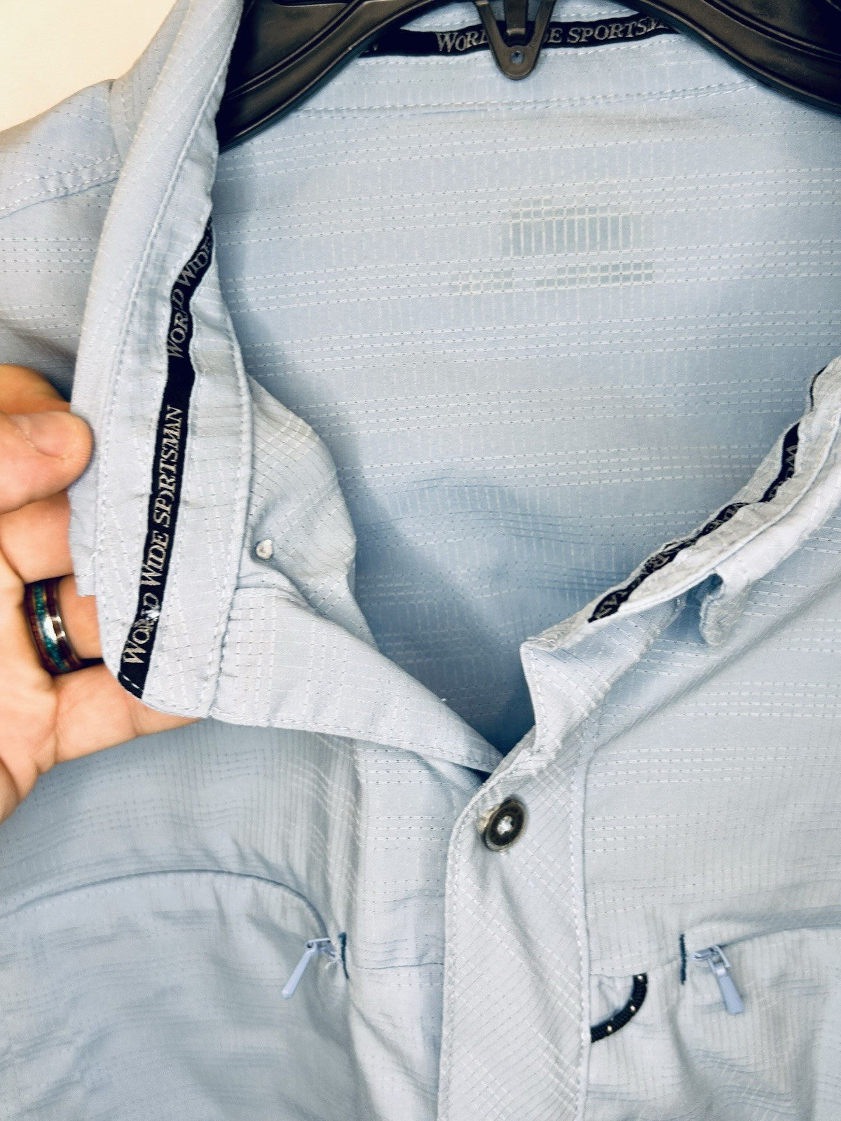 World Wide Sportsman Light Blue Long Sleeve Fisherman Button Up Shirt Men’s XL