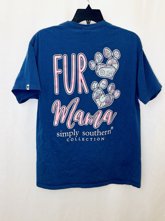 Simply Southern Fur Mama T-Shirt Womens Size Small Blue Short Sleeve Dog Prints