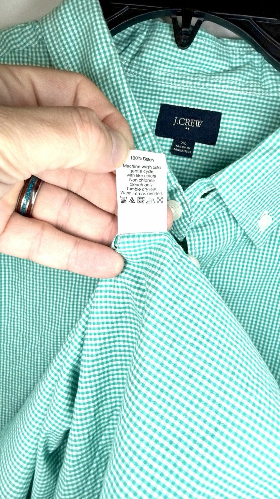 J.Crew Shirt Men's Sz  XL Green Purple Gingham 120's 2 Ply Long Sleeve Button Up