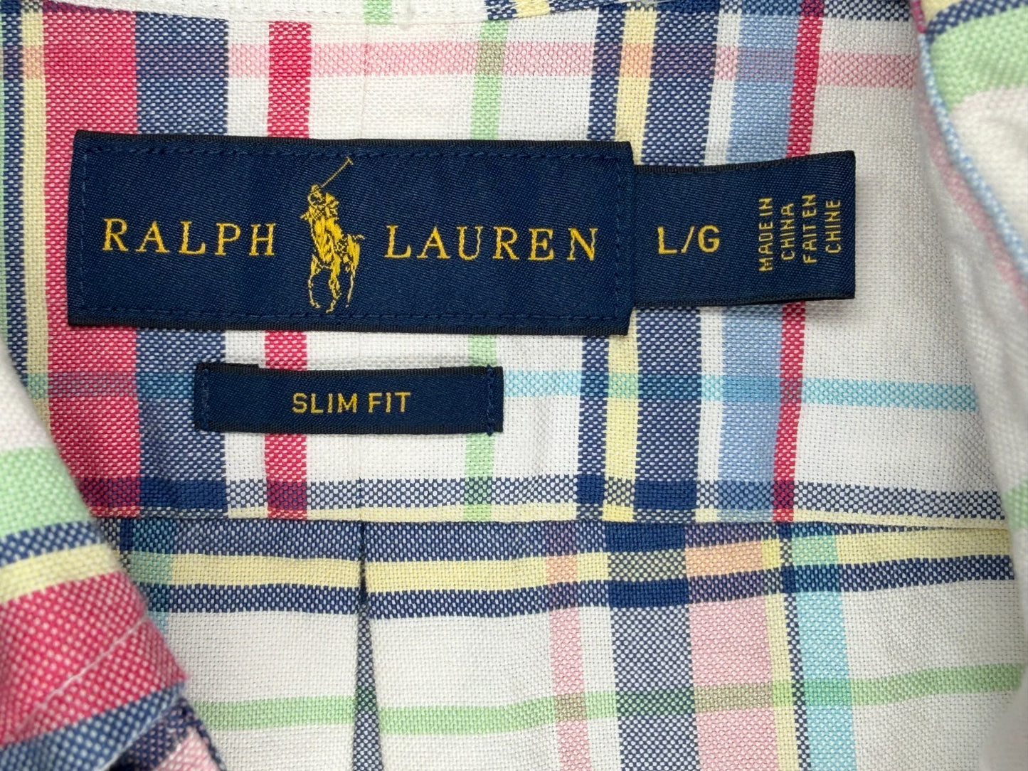 Ralph Lauren Shirt Mens Large L Slim Fit Plaid Short Sleeve Multicolor Cotton