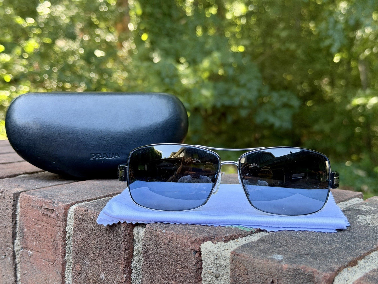 PRADA SPR 54I Sunglasses Polarized Silver Metal Blue Lens 64 12 125 With COA