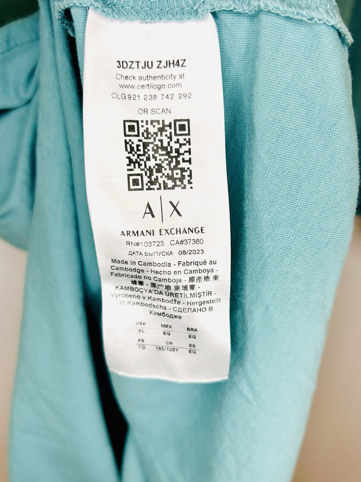 Armani Exchange Men Size XL Graphic Crew T-Shirt Blue Cotton Geometric Authentic