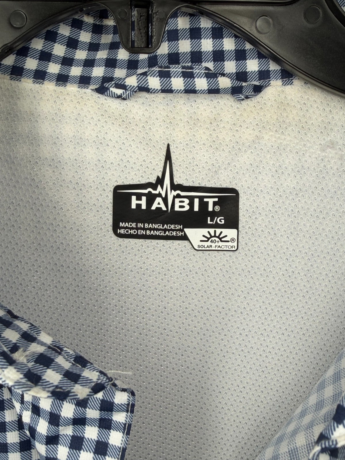 Habit Men's Large Blue Gingham Plaid Long Sleeve Vented Fishing Button Up Shirt