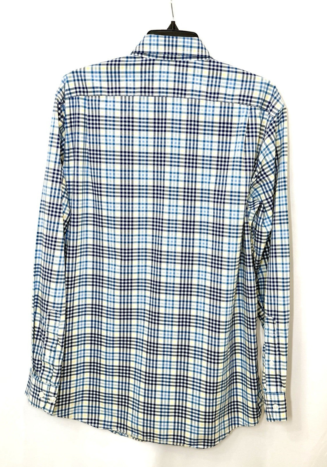 LL Bean Shirt Mens Medium White Blue Yellow Plaid Button Up Long Sleeve Cotton