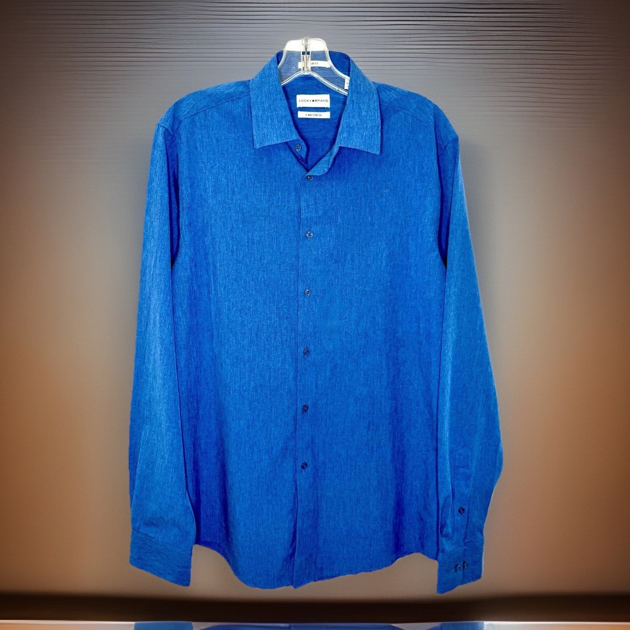 Lucky Brand 4 Way Stretch Slim Fit Western Classic Dress Shirt Sz M Medium Blue
