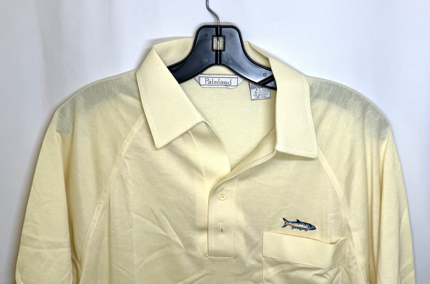 VTG Palmland Polo Men’s Medium Bright Yellow With Embroidered Fish