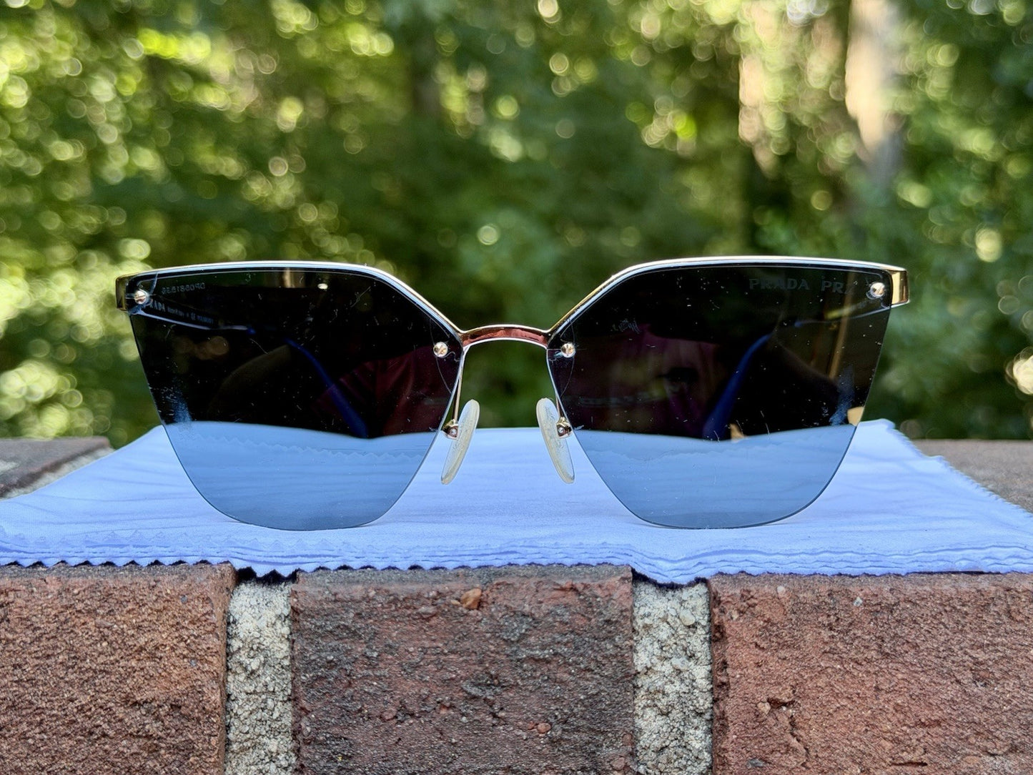 PRADA Cinéma SPR 68T Sunglasses Pale Gold Gray Mirror Polarized Cat Eye PR68TS