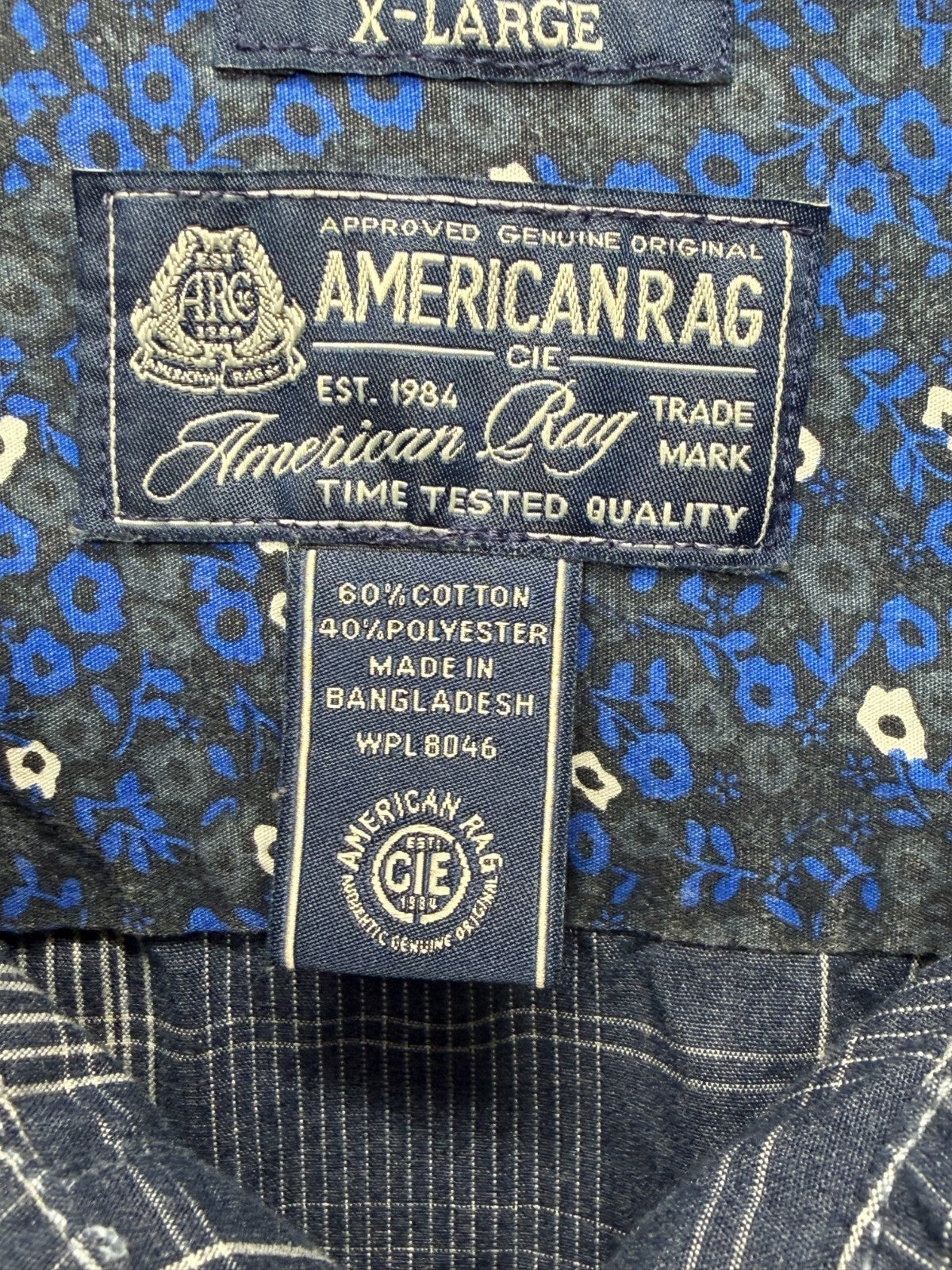 American Rag Men's Size X-Large XL Button Down Shirt Long Sleeve Blue Plaid