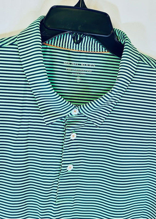 Michel Rouen Polo Shirt Men’s Size 3XL Green Striped Performance Golf
