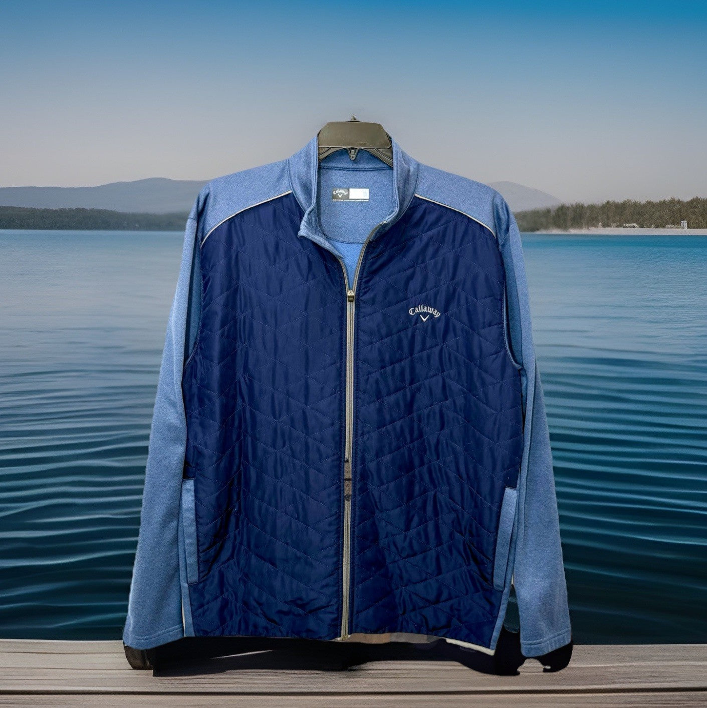 Callaway Mens Golf Jacket Front Quilted Full Zip Long Sleeve, Blue, Sz XL