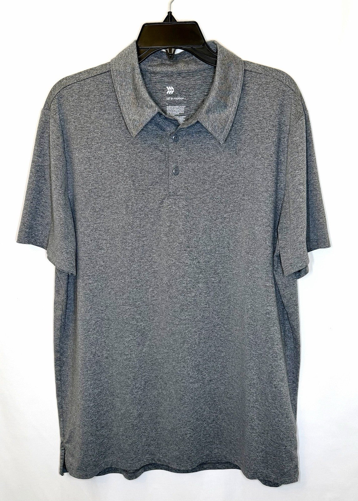All in Motion Casual Polo Shirt Mens Large Gray Knit Short Sleeve Rayon Blend