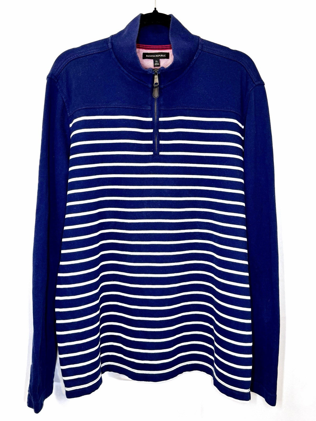 Banana Republic Sweatshirt Men’s XL Blue White Stripe Knit 100% Cotton 1/4 Zip