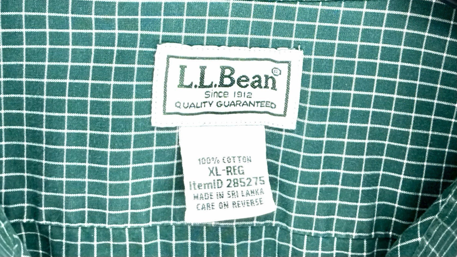 LL Bean Shirt Men XL Green Traditional Fit Windowpane Check Dress