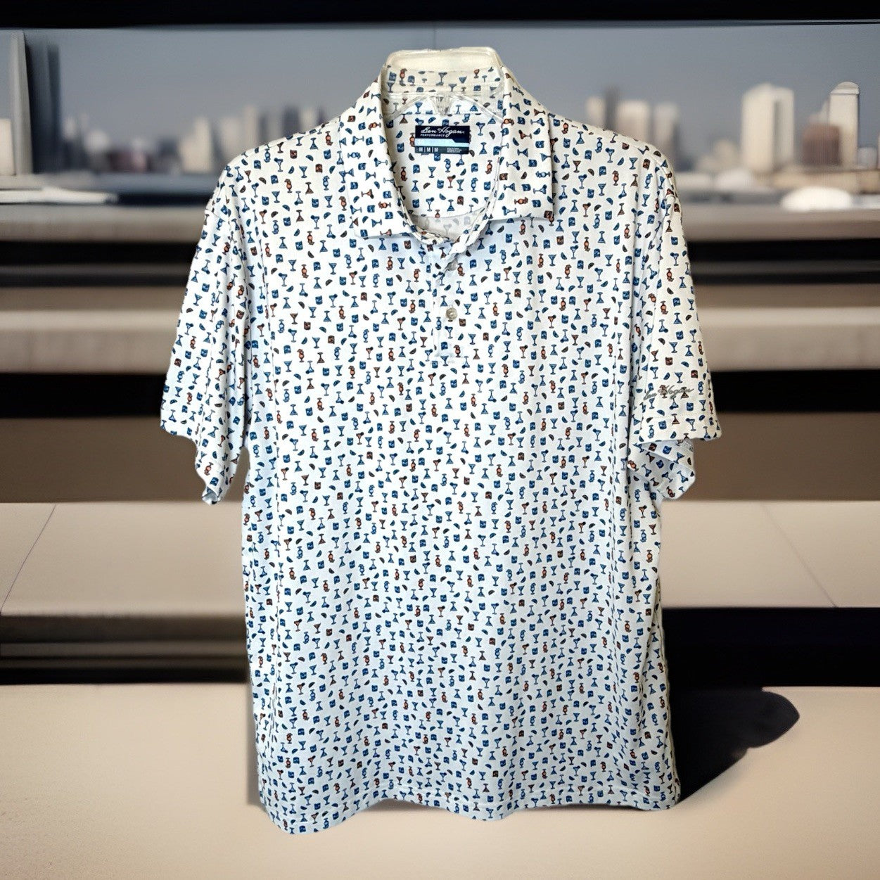 Ben Hogan Golf Performance Polo Shirt Mens Medium Multi Martini Drinks Patterned