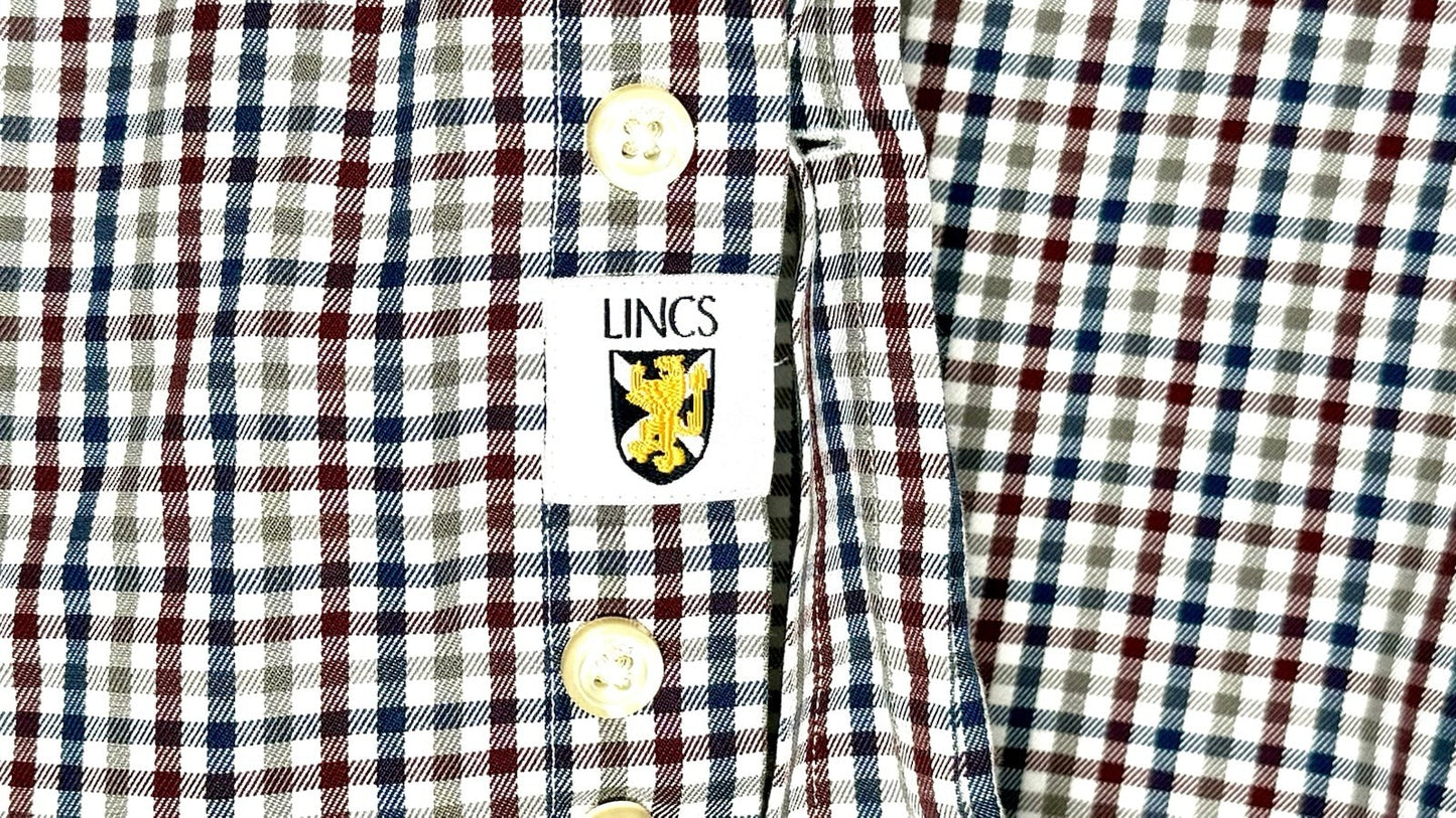 Lincs by David Chu Men’s Large L/S Button Down Shirt Red Blue Plaid Cotton