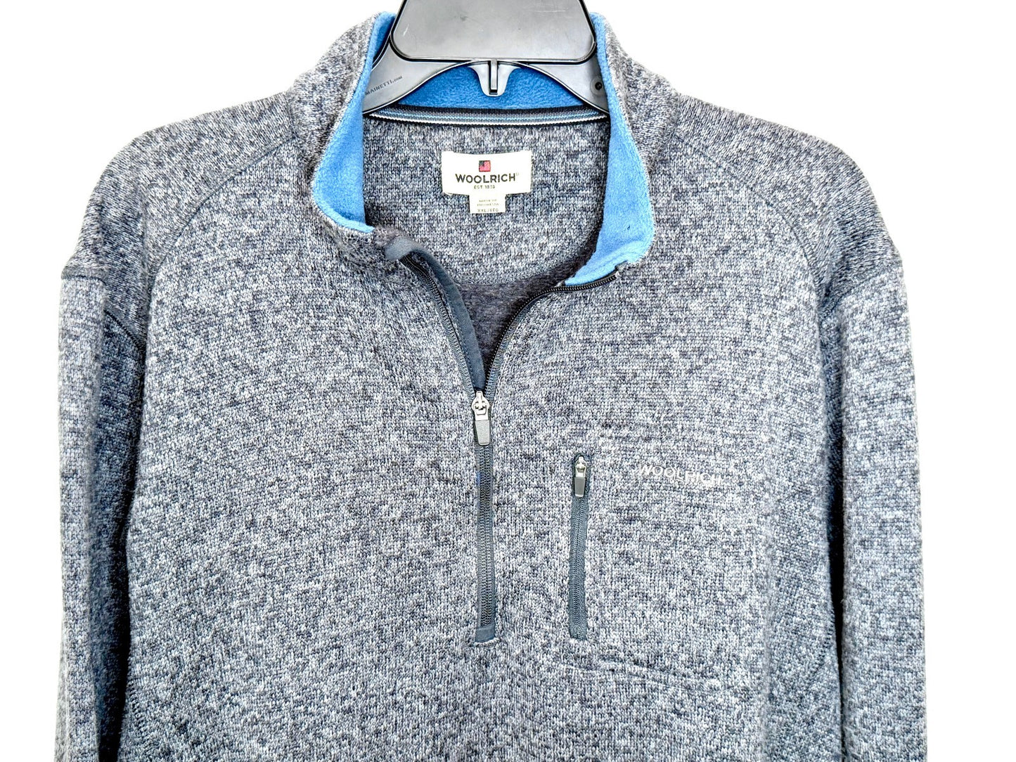 Woolrich Sweater Mens XXL Gray Fleece Quarter Zip Pullover Chest Pocket HMQ00235