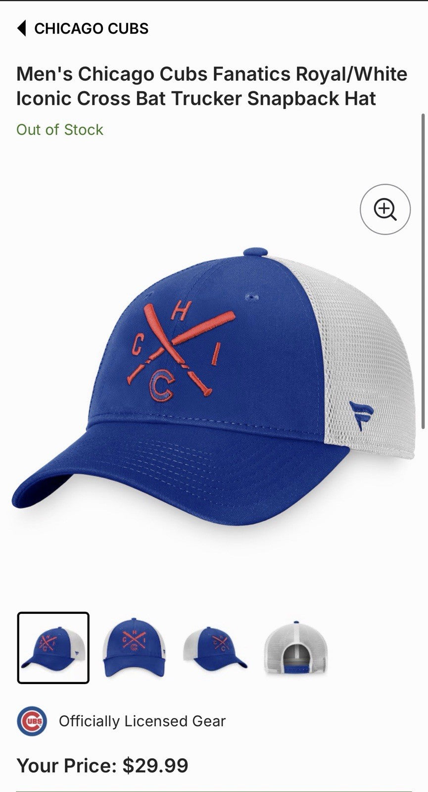 Chicago Cubs Fanatics Iconic Cross Bat Trucker Snapback Hat