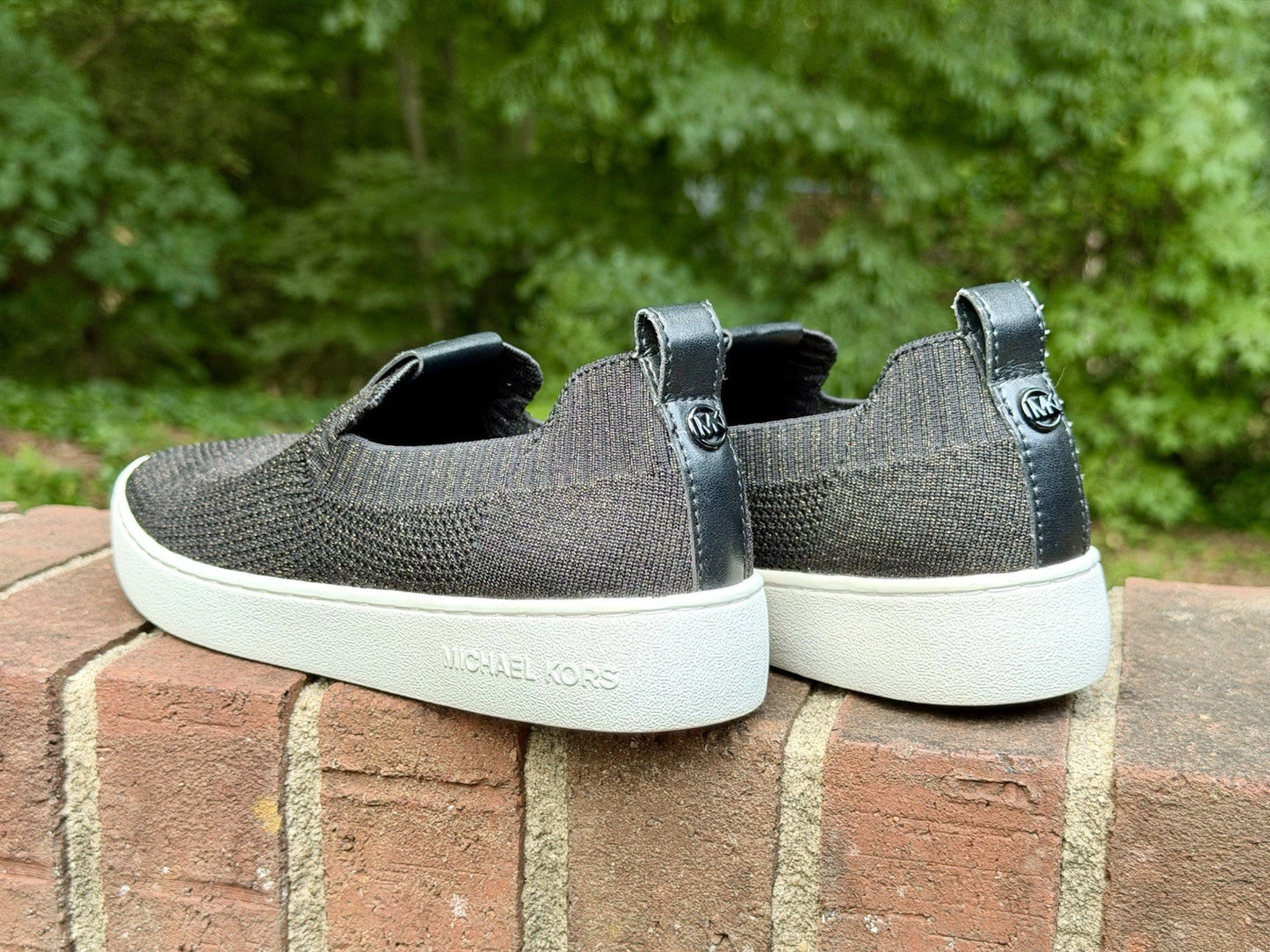 MICHAEL KORS Juno Knit Slip On Sneakers Black Bronze Metallic Women’s Size 7 M