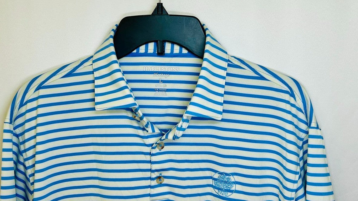 Harlestons Heritage Tailored Fit Striped Golf Polo Shirt Men’s Large Blue/Yellow