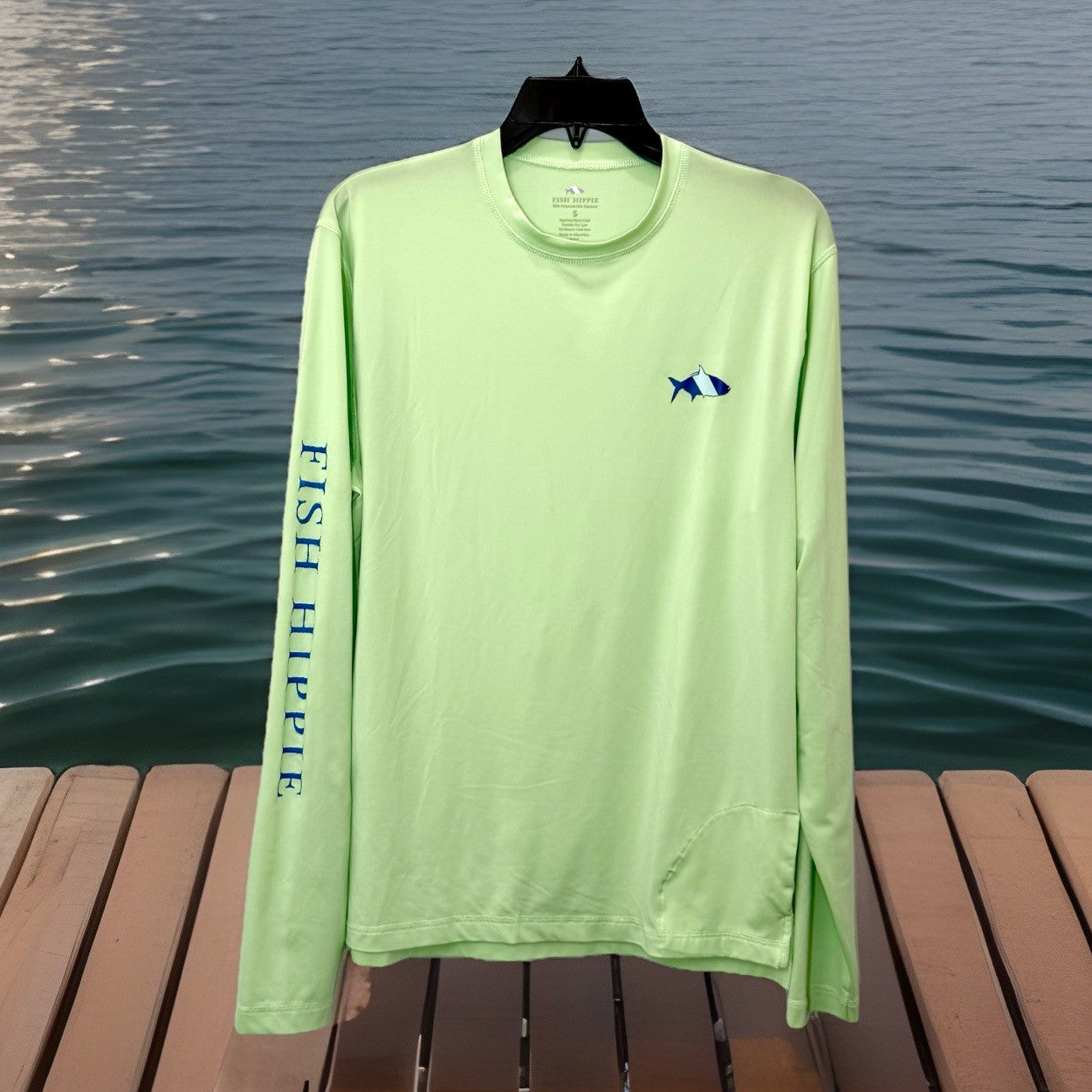 Fish Hippie Dri Fit Long Sleeve Performance Shirt Size Small In Lime Green