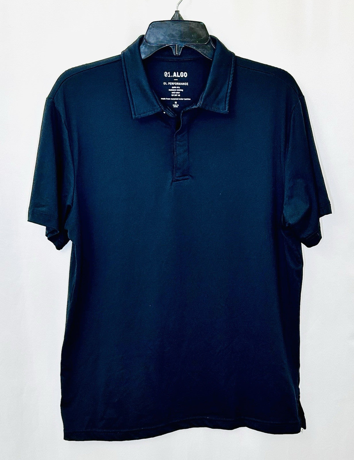 01 Algo Polo Shirt Mens Med Black Golf Rugby Lightweight Stretch Casual Preppy