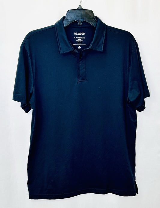 01 Algo Polo Shirt Mens Med Black Golf Rugby Lightweight Stretch Casual Preppy