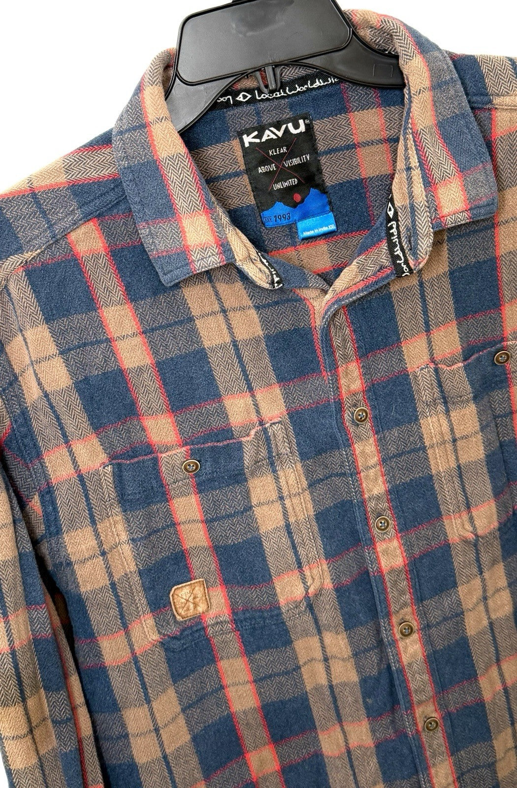 KAVU Men's Big Joe Flannel Shirt Large Plaid Cotton Corner Clay Size XXL