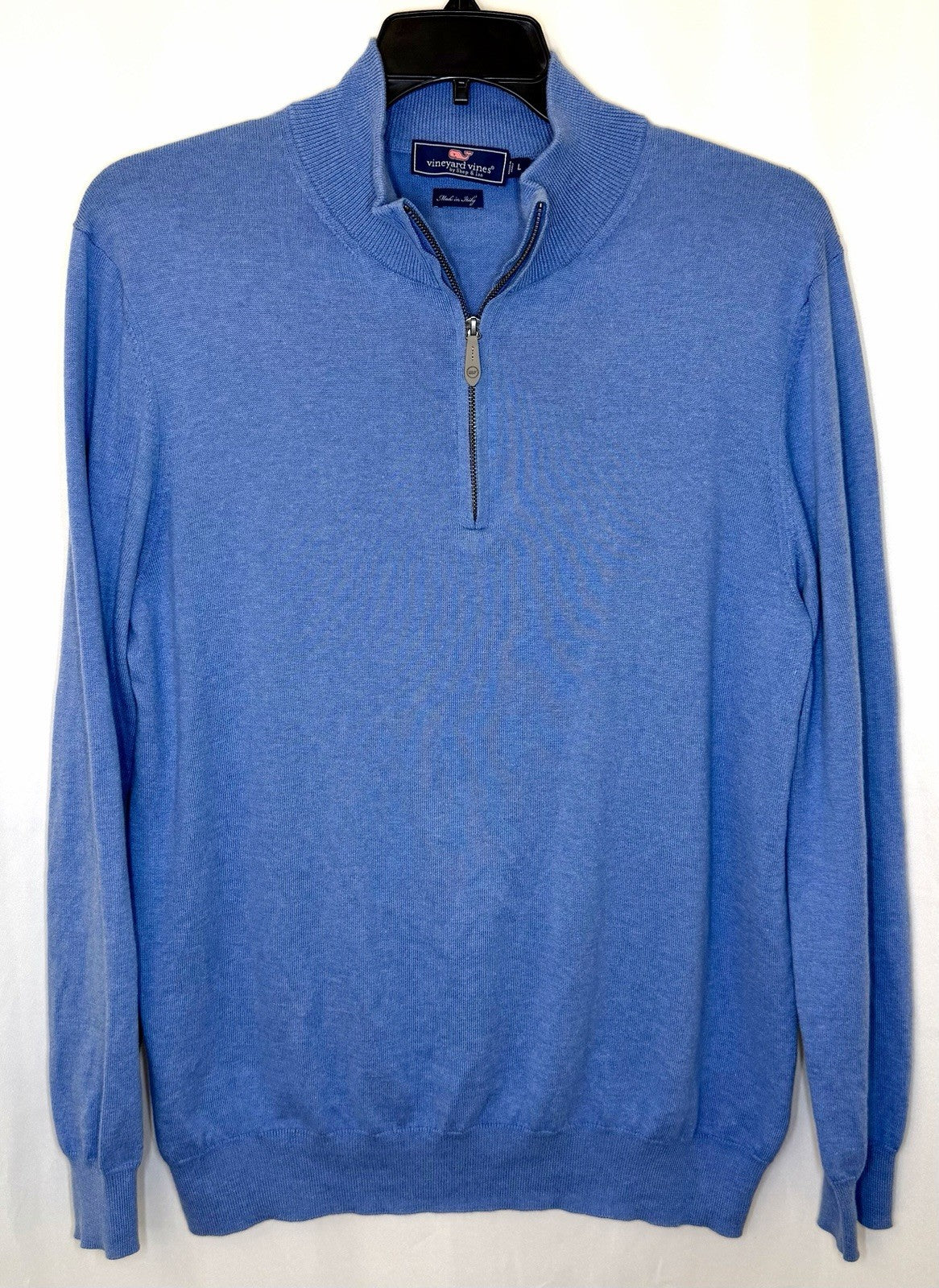 VINEYARD VINES MEN’S LARGE CASHMERE Cotton Blend 1/4 ZIP SWEATER Blue