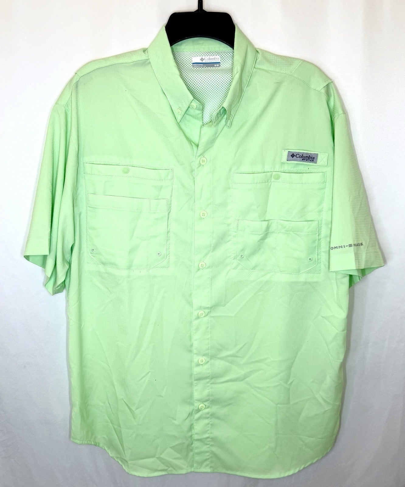Columbia PFG Men's Vented Short Sleeve Button Down Shirt Medium Light Green