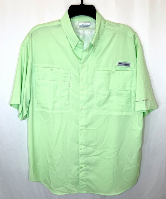 Columbia PFG Men's Vented Short Sleeve Button Down Shirt Medium Light Green