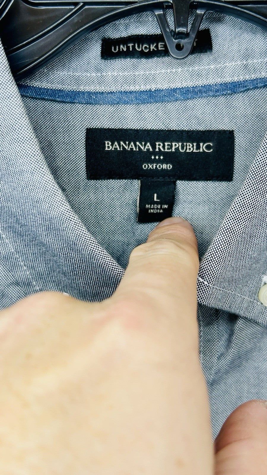 BANANA REPUBLIC Mens Grey Untucked Fit Oxford Shirt Stretch Size L Large