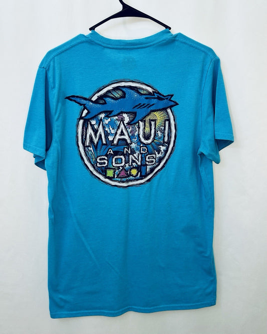 Maui & Sons (M) Medium Mens T-Shirt Ocean Blue Graphic Tee
